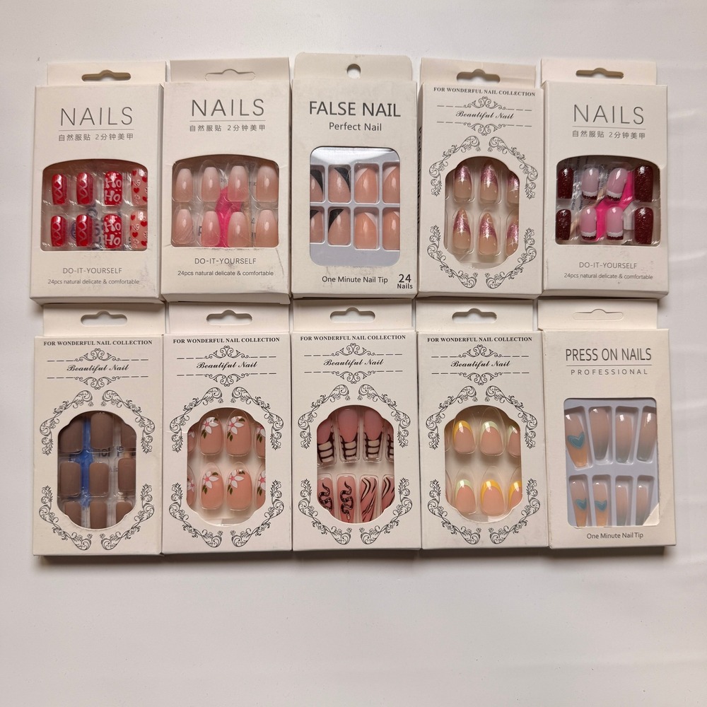 Lot of 10 Pack of 24‎ New False Press On Nails Assorted Designs and Colors №N46